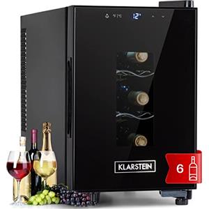 KLARSTEIN Cantinetta Vino, Cantinetta Vino Refrigerata a Zona Singola per Interno/Esterni, Frigo Bar, Cantina Vino con Vetrina, Mini Bar con Protezione UV, Frigo Vino Touch, 11-18°C, 6 Bottiglie