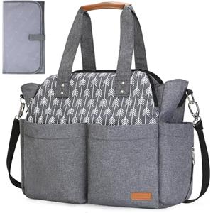 Lekebaby Borsa Fasciatoio Neonato Bambini per Passeggino, Impermeabile Multifunzionale Borsas Mamma Neonato con Fasciatoio Portatile e Ganci Passeggini Adatta per Viaggi/Shopping, Grigio