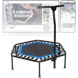 SportPlus Trampolino Fitness Ø 126cm, Sospensione Silenziosa con Cavo di Gomma, Impugnatura Regolabile in Altezza in 5 Posizioni, incl. Copertura dei Bordi, Peso Utente fino a 130 kg