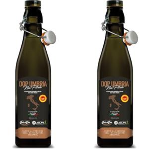 Costa d'Oro - DOP Umbria Colli Assisi-Spoleto 500 ml. Olio Extravergine di oliva non filtrato 100% italiano, sviluppato con Assoprol. Estratto subito dopo il raccolto, 0,5 L. (Confezione da 2)