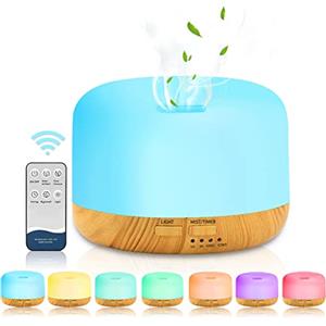 LOMUG Diffusore di Aromi, 500ML Umidificatore Ad Ultrasuoni, Diffusore di Oli Essenziali, Diffusore a LED 7 Colori Luci, Automatico Senz'acqua Spegnimento per Casa Ufficio Bambini Camera Letto