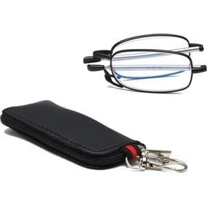 Hubeye Occhiali da lettura Pieghevole Portatile da Uomo e Donna Occhiali Anti luce blu Aste Telescopiche e Cerniela a molla con la Custodia Portachiavi 1.50