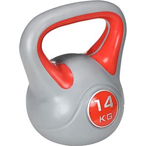 DecHome - Kettlebell 14kg in PU e Sabbia con Base Piatta e Impugnatura per Stacchi Squat e Sollevamenti 26x18x32 cm Rosso