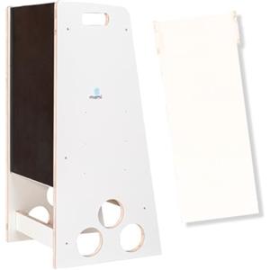 mamikids Learning Tower - Torre Montessoriana in Legno Naturale con Lavagna e Scivolo per Bambini 2-6 Anni, Torretta Montessoriana Trasformabile in Scala, Tavolo, Sgabello, Bianca - Made in Italy