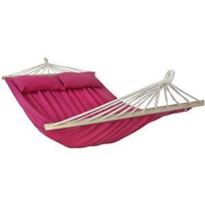 BB Sport Amaca Doppia Barre 240x150 cm Carrico Massimo 300 kg 2 Persone 2 Cuscini Giardino Patio Terrazzo, Colore:Malva