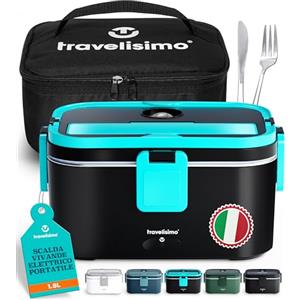 TRAVELISIMO Scaldavivande Elettrico Portatile Extra Grande 1,8L 100W Portapranzo Riscaldabile Portatile, 220V/12V/24V Porta Pranzo Riscaldabile per Viaggio e Lavoro, Porta Pranzo Termico