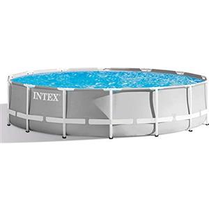 Intex 26724NP - Piscina Fuori Terra Prisma Frame Rotonda, Pompa Filtro 3785 L/h, Scaletta, Telo Base e Copertura, 14614 L, Acciaio e PVC, Grigio, 457x107 cm