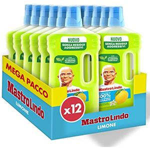 Mastro Lindo Detersivo Pavimenti, Liquido Multiuso, 12 Confezioni (12 x 930ml), Fragranza Limoni di Sicilia, Freschezza e Brillantezza, Ingredienti di Origine Vegetale