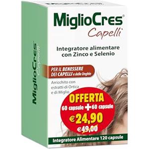 F & F MiglioCres, Integratore Alimentare, Capelli e Unghie, 120 Capsule | Con Zinco e Selenio e con Estratto di Ortica e Miglio