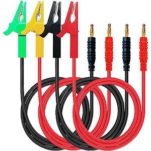 WOODGUILIN Banane per test morsetti a coccodrillo,morsetti a coccodrillo su connettore a banana da 4 mm,cavo di prova,30 A 4 colori,12 AWG 30 cm.Per test elettrici,multimetro,test della batteria,auto.