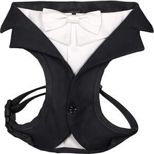 Croci Ceremony Groom - Pettorina per cane maschio elegante in smoking, regolabile, colore nero, taglia M (42-55 cm)