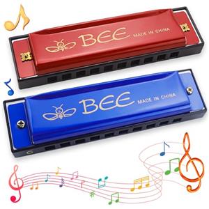 UVVRUR Armonica a bocca per bambini, 2 pezzi, armonica a bocca per bambini, 10 fori, diatonica, regalo musicale perfetto per bambini, adulti, principianti e interpreti (rosso blu)