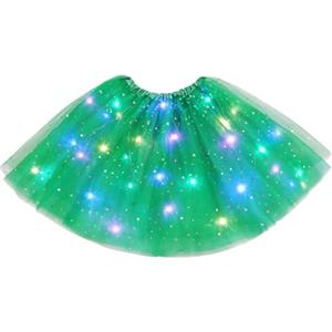 URAQT Gonna Tulle LED per Bambina, Gonna a tutù in Tulle Luminoso, Gonna tutù Ragazze in Tulle con 3 modalità di Illuminazione, per Feste Carnevale Halloween Spettacolo Danza Fotografia(Erba Verde)