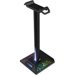 Oversteel - Stellite Supporto per cuffie da gioco, 10 modalità di retroilluminazione RGB, base antiscivolo, USB, nero