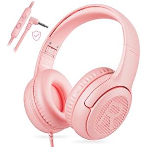 awatrue Cuffie per Bambini con Cavo, Cuffie per Bambini con Microfono, Cuffie On-ear, Limitazione del Volume 85/94 dB, jack da 3,5 mm, Design pieghevole, Sicure e Comode (Rosa)