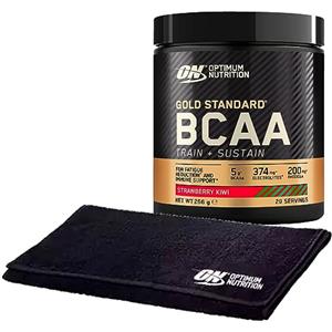 Optimum Nutrition Gold Standard BCAA Train+Sustain Aminoacidi in Polvere Pre-Allenamento Integratore con Vitamina C Zinco Magnesio Elettroliti Gusto Fragola e Kiwi 28 Porzioni 266g + ASCIUGAMANO