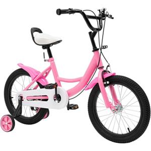 HauTour Bicicletta per bambini 14 16 18 20 pollici in acciaio ad alto tenore carbonio per bambini volante sella regolabile inaltezza per bambini 3 a 9 anni (Bicicletta per bambini da 16 pollici Rosa)