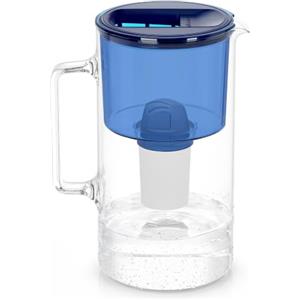 Wessper Caraffa Filtrante di Vetro con 1 Cartuccia Aquaclassic (Compatibile con Brita Classic), Elimina Cloro, Impurità e Metalli Pesanti, 3 Litri, Blu