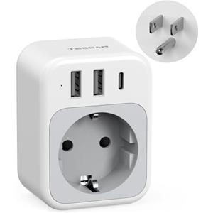 TESSAN Adattatore Universale da Viaggio, Presa Universale da Viaggio con 1 USB C e 2 USB A, Adattatore Spina per Americana USA Giappone UK Inglese Australia Tailandia, Presa Internazionale