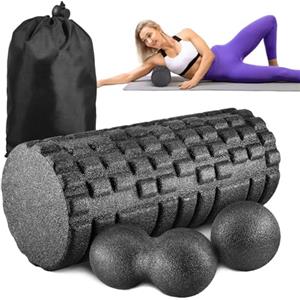 Qveetry Foam Roller, Qveetry Rullo Massaggio Muscolare, Palla per Massaggi e Duo Ball, Foam Roller per l'allenamento Fasciale dei Muscoli, Rullo per Massaggio Muscolare per Gambe, Schiena e Braccia
