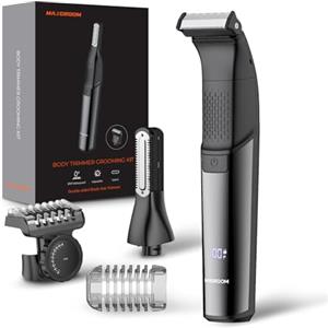 MAXGROOM Rasoio Elettrico Corpo Uomo ad Umido e A secco, Depilatore Corpo Uomo con Pettine Regolabile, Rasoio Elettrico Barba, Palestra LED e ricaricabile Tipo-C, Nero