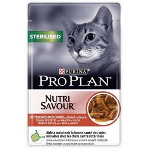 Purina Pro Plan Cat Nutrisavour Sterilised con Manzo - Alimento Completo per Gatti Adulti Sterilizzati in Salsa da 85 g