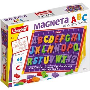 Quercetti Magneta ABC Lavagna Magnetica per Bambini 4-8 Anni con Lettere Magnetiche per Bambini, Lavagna Cancellabile Double Face con Piedini, Giochi Educativi, Made in Italy