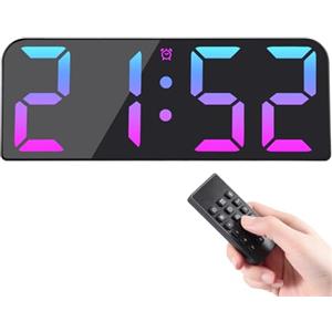 Koolertron Orologio da Parete Digitale Mini con Telecomando, 9.5 Moderni Orologio Sveglia Digitale con 8 Stili colori LED Display, 3 Allarme,Conteggio su/Giù,Ora,Data,Temperatura per Casa Cucina