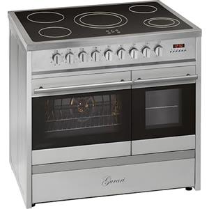 GURARI Cucina Elettrica GCH E 912 DF X Cucina 90 cm a Libera Installazione in Acciaio Inox con Doppio Forno e Piano Cottura in Vetroceramica a 5 Zone Hi-Light, Classe Energetica A, Design - Moderno