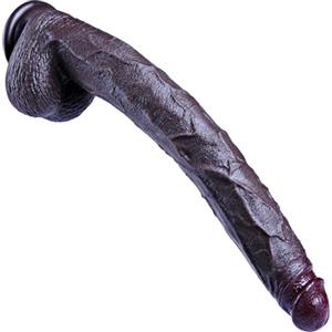 Umania Fallo nero extra lungo da 42 cm, giocattolo sessuale femminile realistico, silicone a doppia densità, ventosa, fallo gigante XXXL, stimolatore grande e spesso con palla, adatto per donne/uomini/coppie
