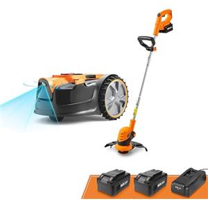 LawnMaster OcuMow™ Robot tagliaerba senza filo perimetrale e tagliabordi, taglia superfici di prato da 200 a 300 m² con 2 cariche complete della batteria, Evita gli ostacoli, basso livello di rumore