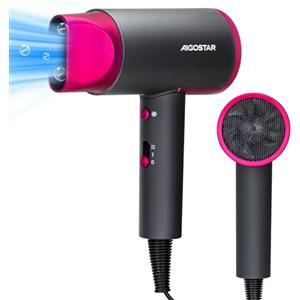 Aigostar Asciugacapelli professionale, 2200W Phon capelli, tecnologia a ioni negativi, 2 velocità, 2 impostazioni di calore e aria fredda, asciugacapelli portatile leggero, grigio - Dora