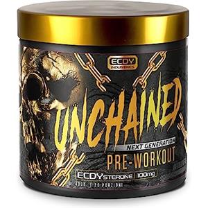 UNCHAINED® - Booster pre-allenamento con ecdysterone | 20 dosi (400 g) con caffeina | L-arginina, L-citrullina-malato, beta-alanina + altri 14 principi attivi | 100% energia | bacche nere