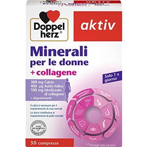 Doppelherz Minerali per le Donne + Collagene - Integratore Multiminerale con Calcio, Magnesio, Zinco, Ferro, Vitamine C e D, Acido Folico - 30 Compresse - 1 al Giorno - Doppelherz
