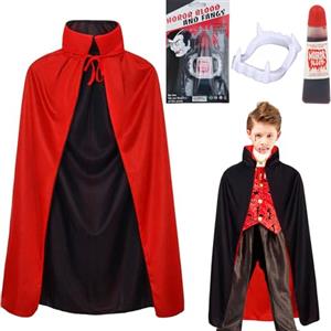 Winwild 3Pcs Vampire Costume Men Set, 150CM Vampire Cape Halloween con denti di vampiro e sangue finto, Halloween Cape Nero Rosso Vampiro Cape Dracula Cape Halloween Costume Adults