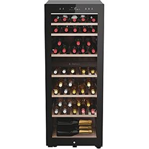 Haier Wine Bank 50 Serie 7 Cantinetta Vino Doppia Temperatura, 77 Bottiglie, Vetro Anti-UV, LED 3D, Controllo tramite App, Libera Installazione, Classe G, 49,7 x 58,5 x 127 cm, Nera - HWS77GDAU1