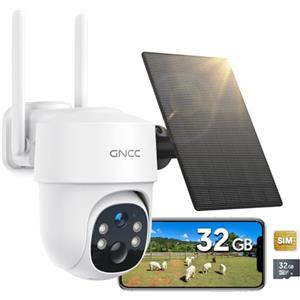 GNCC 4G Telecamera da Esterno senza fili pannello solare con Sim, 2K 360°PTZ Videocamera Sorveglianza Esterno, Visione notturna a colori, Audio bidirezionale, rilevamento del movimento, IP65, GW3