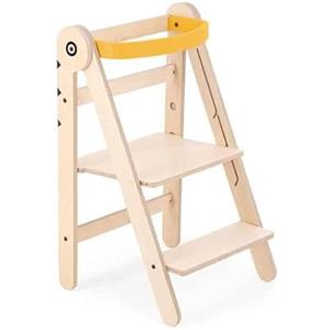 Mamatoyz 08FBIRD Fold Giallo Torre Montessoriana di Apprendimento Pieghevole Multiuso Learning Tower in Legno Naturale Multistrato di Betulla con 3 Altezze Regolabili