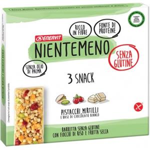 Enervit Nientemeno Barretta Pistacchi e Mirtilli - Senza Glutine, Ricca in Fibre e Proteine, con Cioccolato Bianco - 3x23g