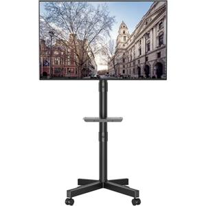 BONTEC Supporto TV da Pavimento, Carrello Inclinabile per TV con Ripiano Multimediale e Ruote di Bloccaggio, Porta TV Adatto per LED, LCD, da 23 a 60 Pollici, Fino a 40 Kg, VESA Max 400 x 400 mm