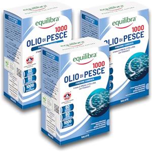 equilibra Integratori Alimentari, Olio di Pesce 1000, Integratore con Acidi Grassi Polinsaturi della Serie Omega-3 EPA e DHA, con Vitamina E, Normale Funzione Cardiaca, 3 Pezzi da 60 Capsule Vegetali