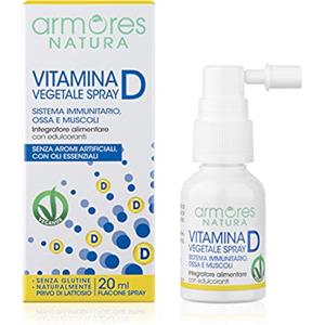 Armores Natura Integratori Alimentari, Vitamina D Vegetale Spray, Integratore a Base di Vitamina D3, Origine Vegetale, con Oli Essenziali di Arancia, Menta e Limone, Vegano, Formato 20 ml