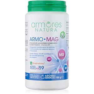 Armores Natura Integratori Alimentari, Armo-Mag, Integratore a Base di Magnesio, Favorisce il Normale Funzionamento del Sistema Nervoso e Muscolare, con Acido Folico, Vegano, Formato 150 g