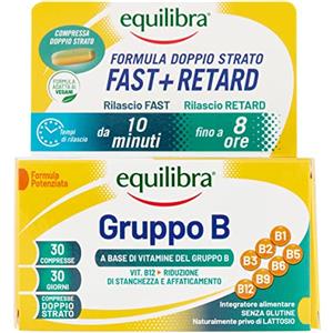 equilibra, Vitamine Gruppo B, Alto dosaggio B12 1000 mcg con Rilascio FAST e Fino a 8 Ore, Vegan, 30 Compresse Doppio Strato, Benessere Fisico-Mentale, Riduce Stanchezza e Affaticamento