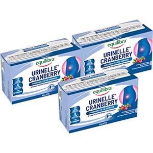 Equilibra Integratori Alimentari, Urinelle Cranberry, Integratore per la Funzionalità delle Vie Urinarie, Drenante, con Mirtillo Rosso, con D-Mannosio, Senza Glutine, 3 Pezzi da 12 Bustine Orosolubili