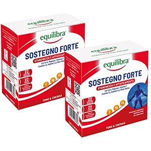 equilibra Integratori Alimentari, Sostegno Forte, Integratore con Creatina, Arginina, Vitamine C, B1, per Incrementare le Prestazioni Fisiche, con Succo Concentrato di Arancio, 2 Pezzi da 22 Bustine