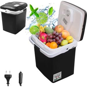 WOLTU Mini Frigo Portatile 24L per Auto e Ufficio, Frigorifero Piccolo per Brevi Viaggi, Caldo e Freddo 12V 220V Nero KUE002sz