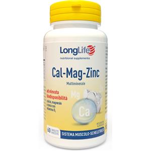 Longlife Cal-Mag-Zinc - Integratore di Calcio, Magnesio e Zinco con Vitamina D per Ossa Forti - 60 Tavolette