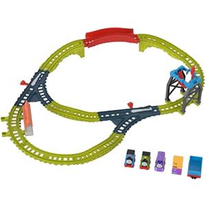 Thomas & Friends - Il Trenino Thomas - Pista Lavoro di Squadra, playset lungo 1,80m con leve degli scambi e di carico/scarico, include 3 locomotive a spinta Thomas, Percy e Kana, 3+ anni, HXV61