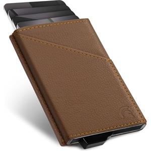 POWR Porta carte con blocco RFID, elegante portafoglio sottile e protezione per carte di credito senza contatto, Pelle marrone, Minimalista
